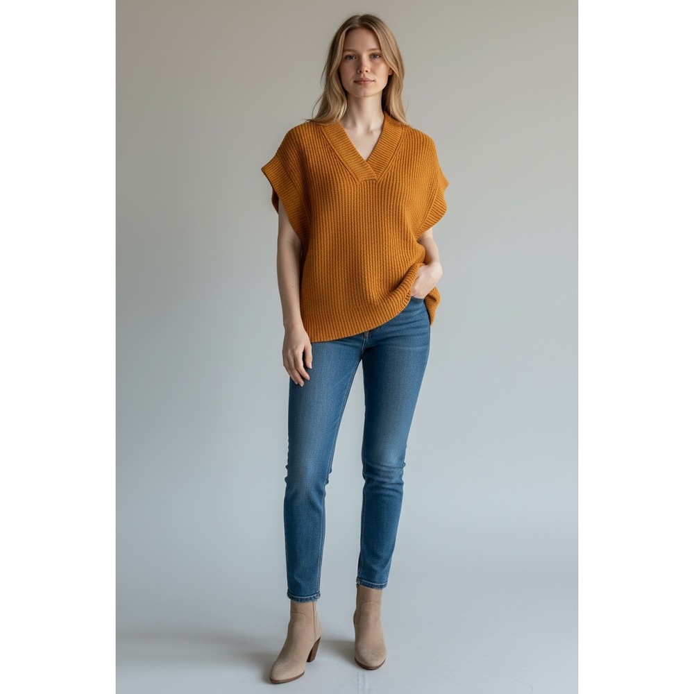Marc New York Sweater Vest Womens XS Orange NWT Ribbed V-Neck Knit Top